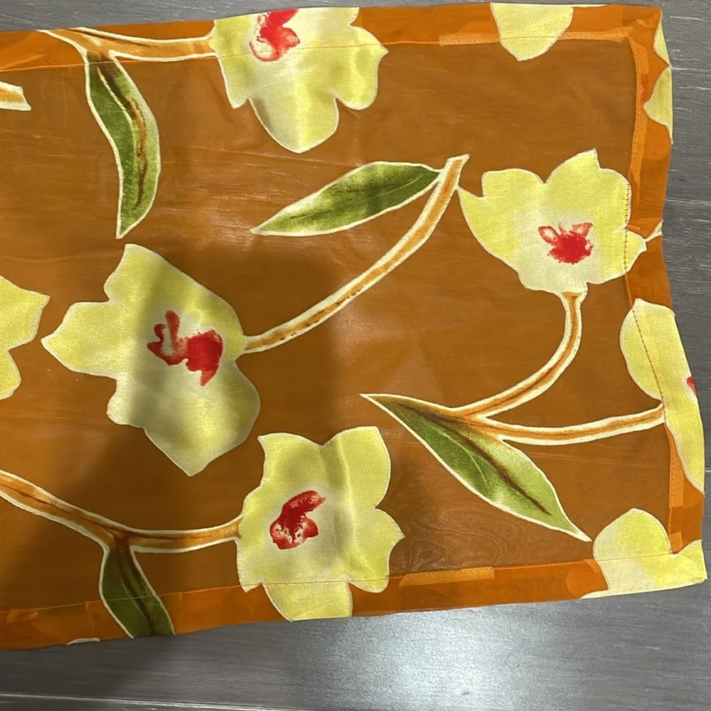 Vintage silk floral orange red green copper scarf. 60 x 11.5 in. Made in Italy
